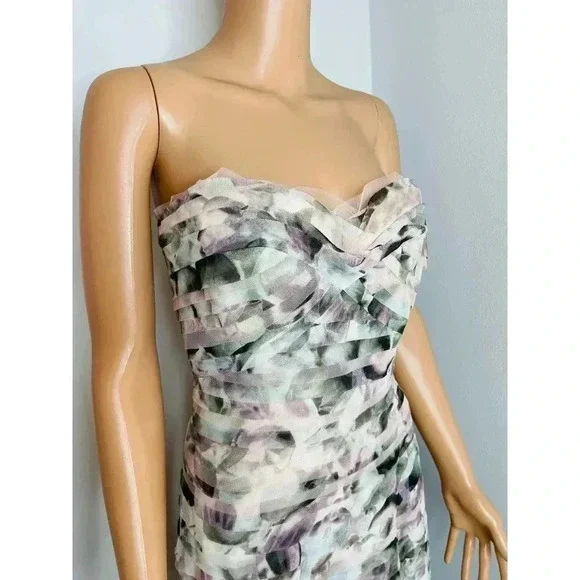 BCBGMAXAZRIA Erika Watercolor Tiered Gown size S strapless - Picture 3 of 10